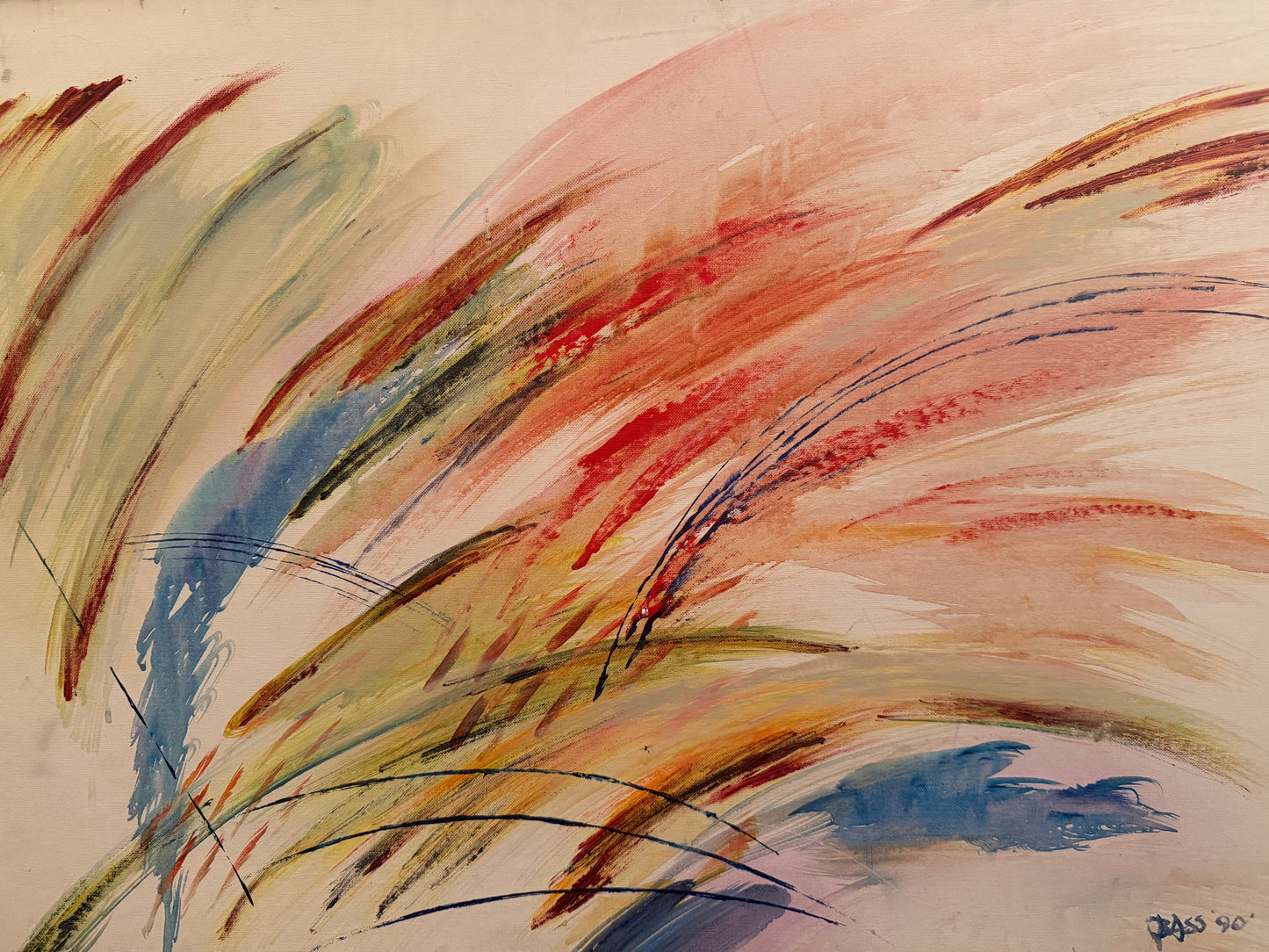 AMERICAN ABSTRACT ACRYLIC PAINTING SIGNED BASS