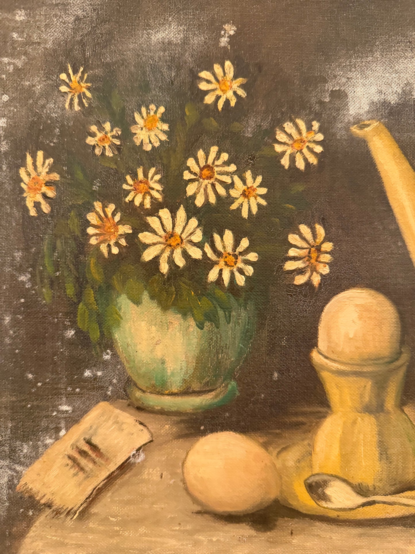 Vintage Oil Painting of Tea Set and Flowers by Neva