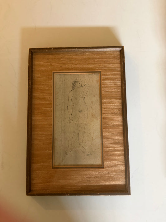 Vintage Watercolor on Paper “Nude Female” by Augustin Lohr