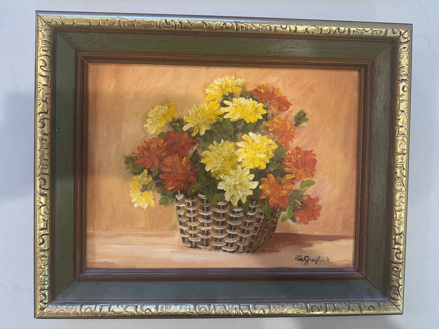 Mid Century Still Life Floral Oil Painting by La Greylock