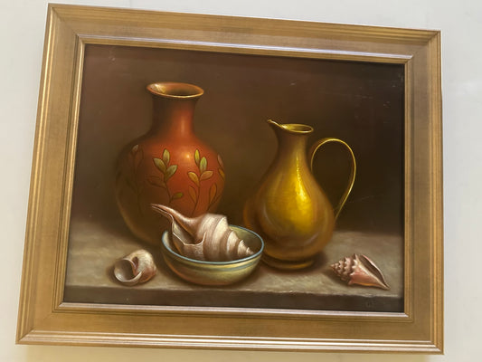 Still Life with Jug, Vase and Shells by William Pater (American, 20 century)