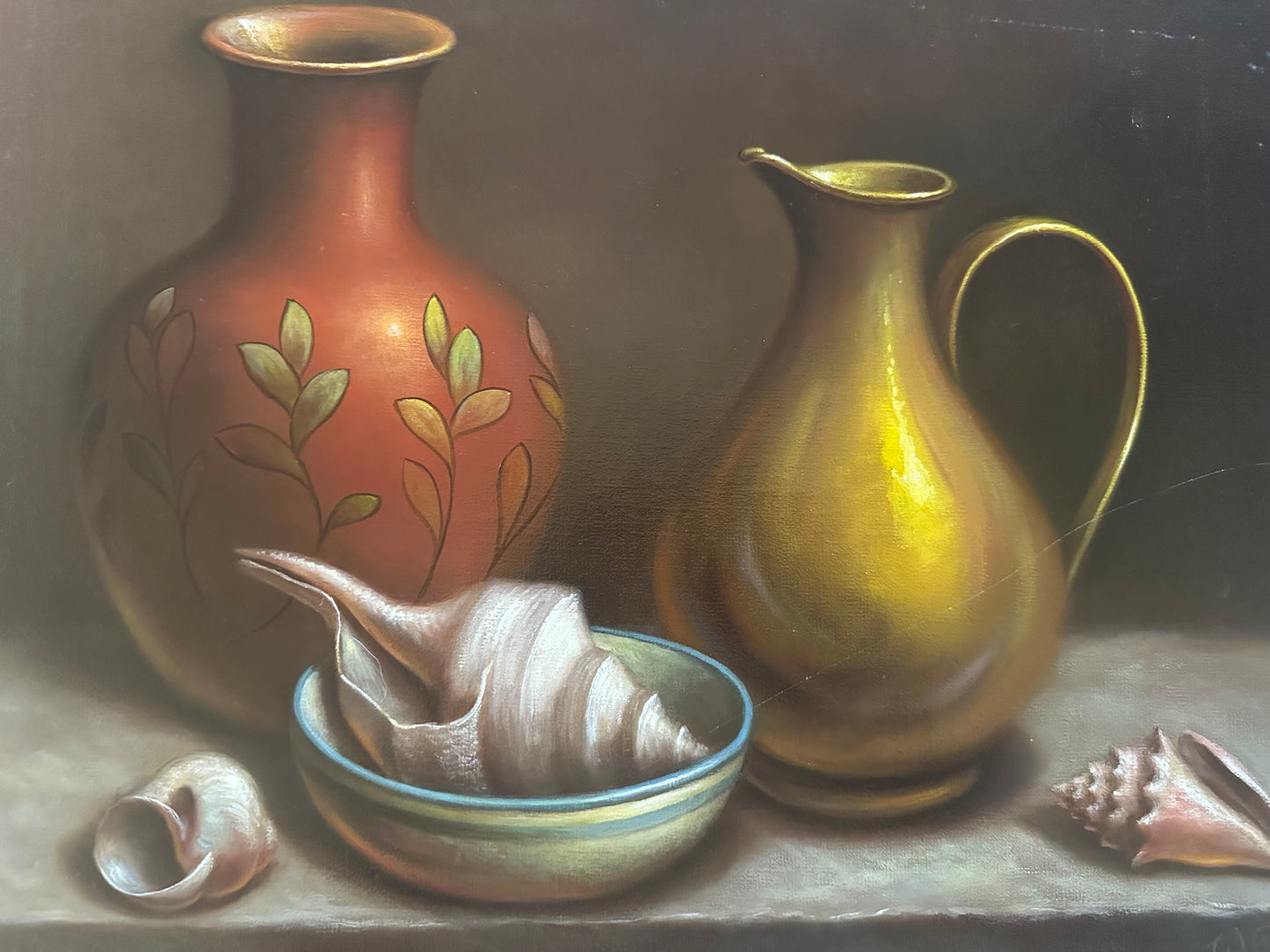 Still Life with Jug, Vase and Shells by William Pater (American, 20 century)