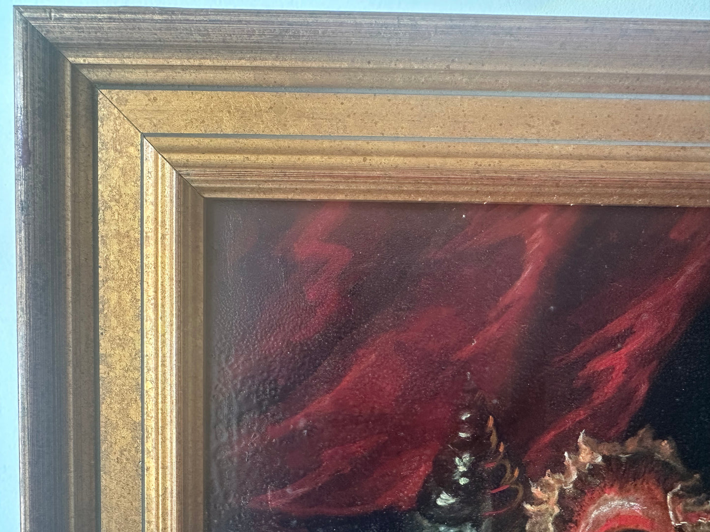 Still Life Oil on Board of Seashells, Pansies, and Crystal